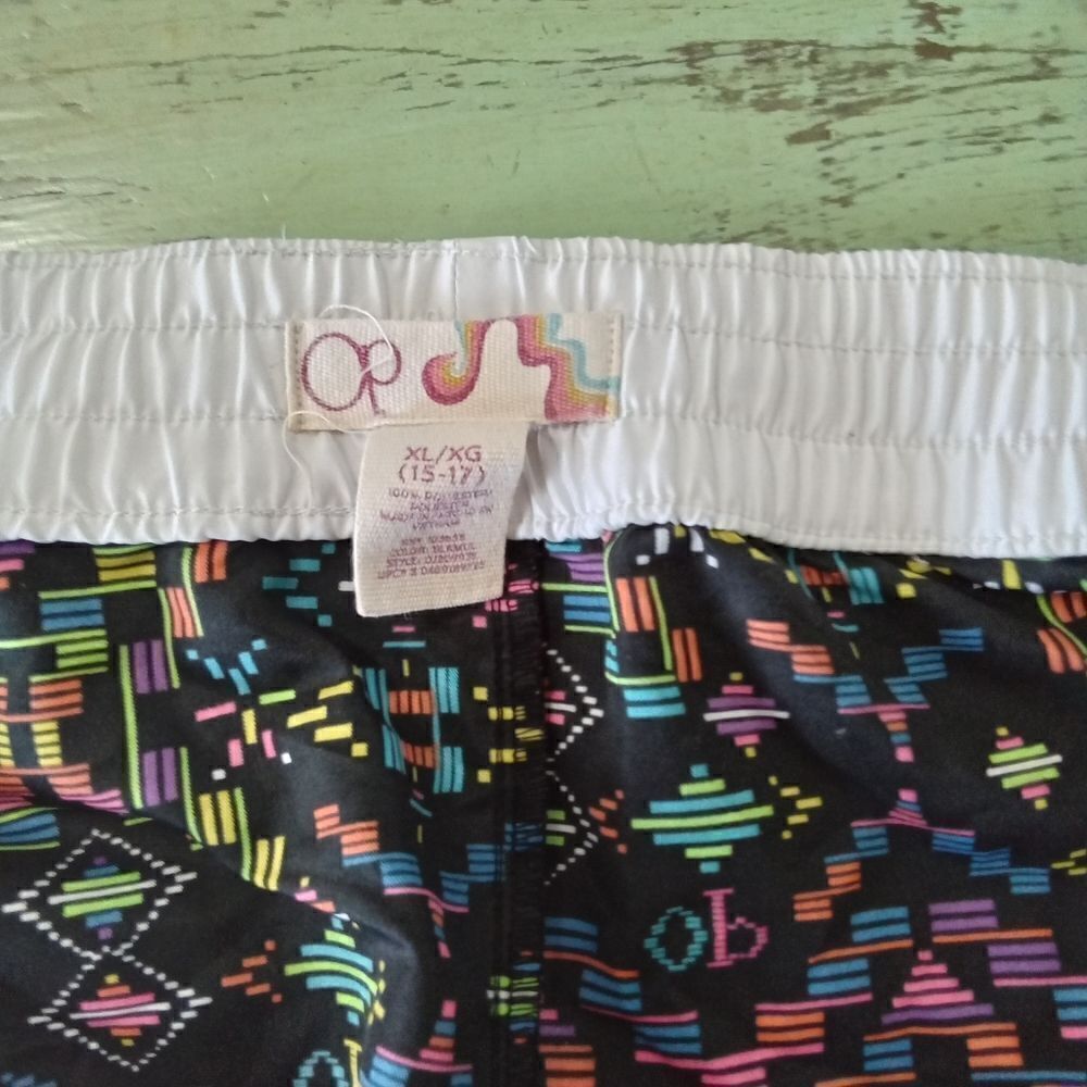 OP Black Neon Aztec Print Women’s Shorts with White Waistband - Picture 6 of 7